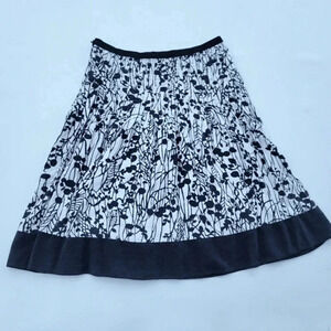 George Designs Mark Eisen Linen Floral Black White Skirt Pleated A-Line Lined M